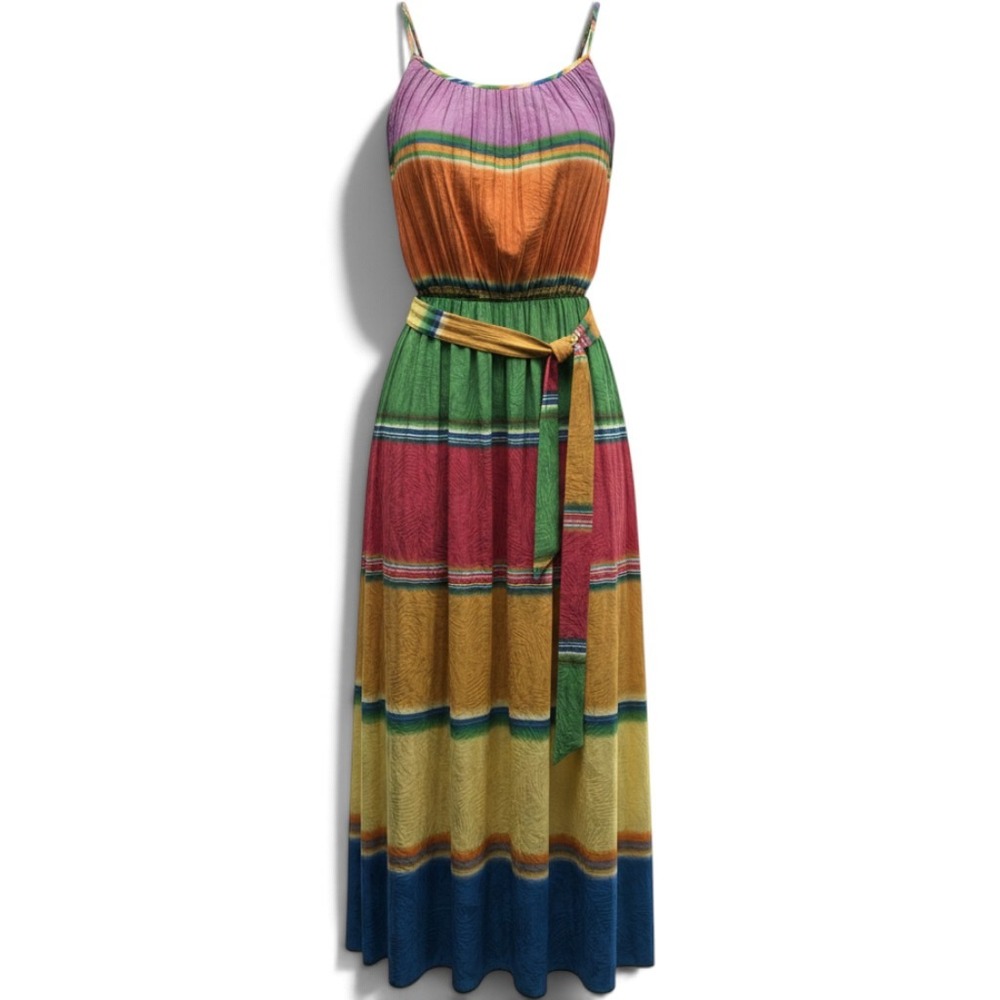 Current Air Maxi Dress Womens M 2190334-1 Multicolor Rainbow Pleated EUC